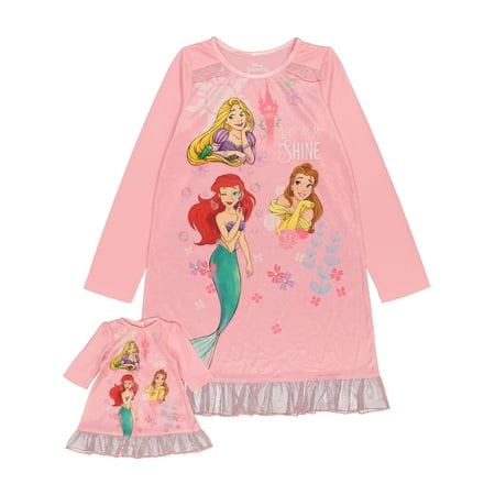 Disney Girls Multi-Princess Nightgown with Matching Doll Gown 